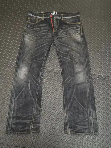 EDWIN 블루 트립 503 빨간색 지퍼 데님 W34