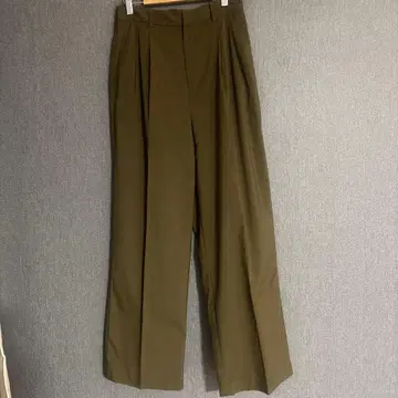 GLOBALWORK 플리츠 와이드 팬츠 레이온 카키