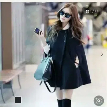 [ 새상품급 ] 블랙 케이프 코트 프론트 버튼 망토 코트 판초