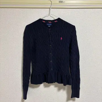 랄프 로렌 여성용 케이블 니트 페플럼 가디건 S 사이즈 상당 네이비