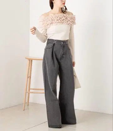 Chico 박스턱 와이드 데님 팬츠