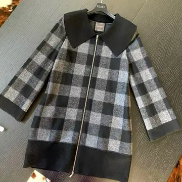폭시 / FOXEY 울 니트 롱 코트 체크 무늬