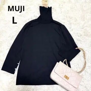 무인양품 MUJI 터틀넥 7부 소매 니트 스웨터 (L) 블랙 코튼