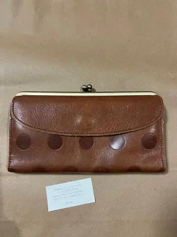 Kanmi 카미 도트 무늬 가마구치 장지갑 브라운