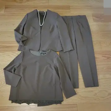 새상품급 인디비 빅 사이즈 LL 세탁 가능한 팬츠 수트 3종 세트 카키