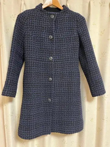 Davidgottum 네이비 트위드 롱 코트