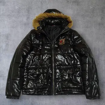 00s 퍼 패딩 자켓 광택 y2k 시크 스타일 블랙 L