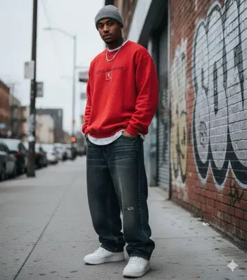 90s Hanes 헤비웨이트 맨투맨 빨간색 포인트 컬러