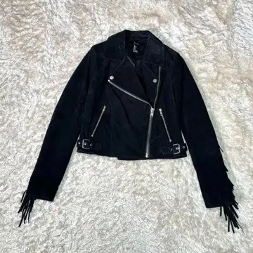 그런지 Y2K 가죽 프린지 더블 라이더 자켓 짧은 기장 블랙 천연 가죽