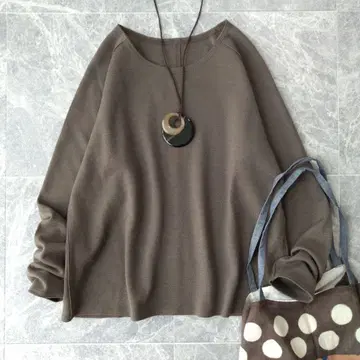 530 요건 레일 울 니트 티셔츠 크루넥 브라운