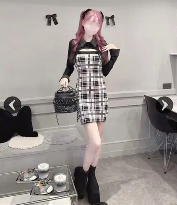 허니 뮤우 check 앙상블 롱 슬리브 원피스 프리 사이즈