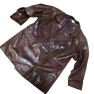 천연 가죽 더블 브레스트 가죽 자켓 레어 컬러 브라운 M