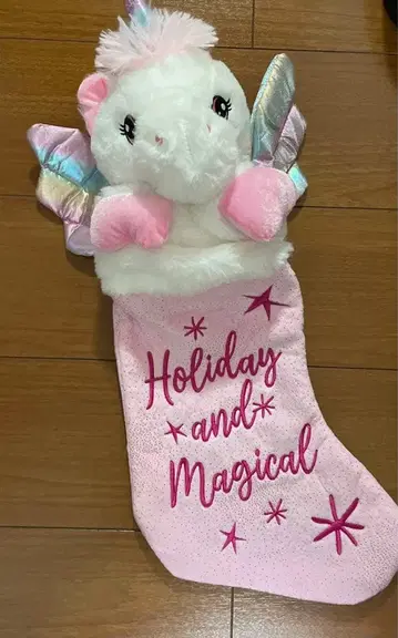 유니콘 빛나고 음악이 울리는 선물 삭스 크리스마스 양말