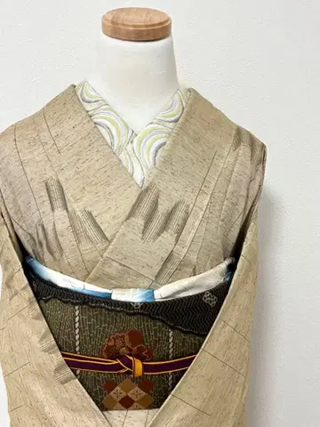 이중 기모노 젠마이 실크 무늬  67cm 순수 실크 장식용 깃 덤 포함