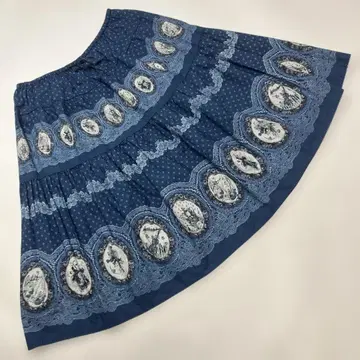 핑크하우스 블루 레이스 프린트 스커트