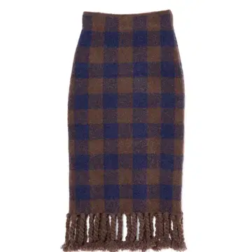 PINUE 브라운 체크 프린지 니트 스커트