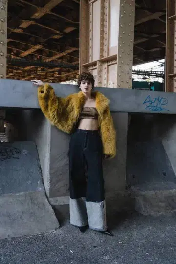 데님 팬츠 와이드 레그 다크 블루