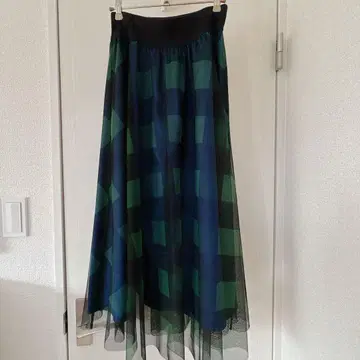 BLUEFRONCE 블루 플레어 체크 무늬 샤샤 스커트