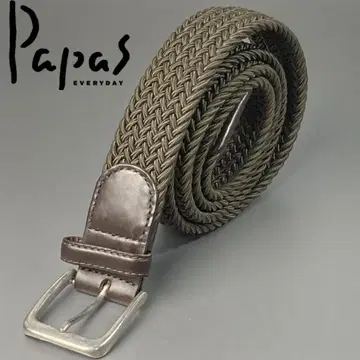 [미사용급] 파파스 가죽 캔버스 뜨개질 스트레치 벨트 카키