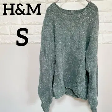 [ H&M ] S 긴팔 니트 스웨터 그린 라메 믹스