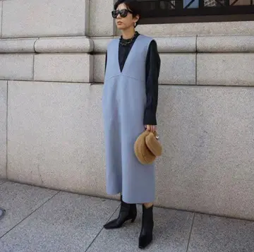 MACHATT 리버 울 점퍼 스커트 프리 사이즈 블루