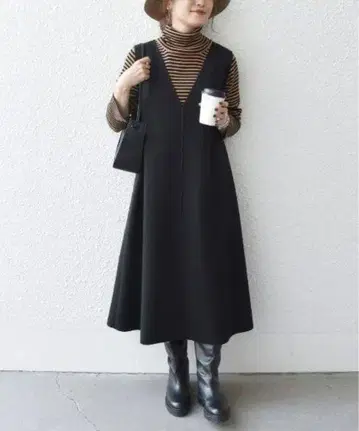 SHIPS any 플레어 V넥 원피스 블랙