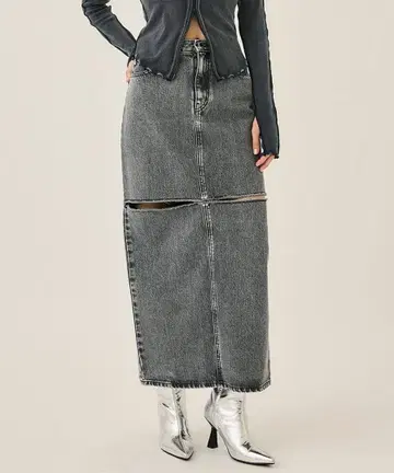 존 로렌스 설리번 데님 컷오프 스커트 블랙 그레이