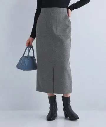 그린 라벨 릴랙싱 울 혼방 슬릿 타이트 스커트 그레이