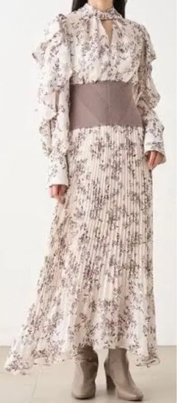 SNIDEL 허리 리브 프린트 원피스