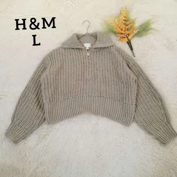 에이치앤엠 청키 니트(L) 크롭 베이지 하프 지퍼