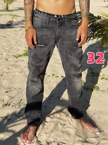 데님 바이 뱅퀴시 프래그먼트 크러쉬 리페어 가공 데님 팬츠 32