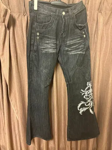 Y2K 오빠 스타일 플레어 데님 아메카지 청바지