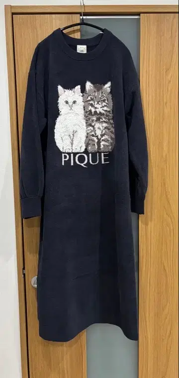 pique 고양이 프린트 룸웨어 네이비 F