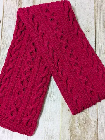 손뜨개질 아란 무늬 머플러 *핑크 레드*