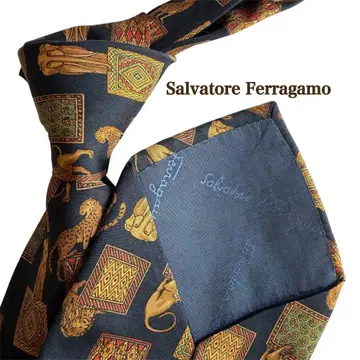 Salvatore Ferragamo 페라가모 네이비 동물 패턴 넥타이