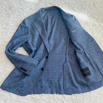 매킨토시 런던 언라이닝 자켓 체크 모 혼방 실크 린넨