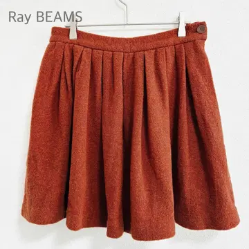 레이빔즈 울 혼방 플리츠 플레어 스커트 M 레드 오렌지