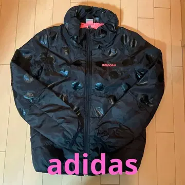 adidas NEO 블랙 핑크 다운 자켓 도트 충전솜 점퍼