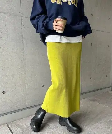 andme 셀프컷 리브 롱 타이트 스커트