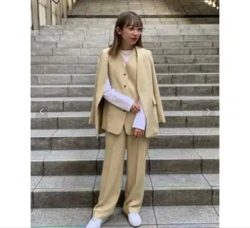 뷰티&유스 베이지 울 혼방 팬츠 셋업 L 사이즈