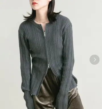 KBF ZIP 랜덤 RIB 니트 그레이