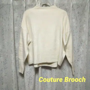 쿠튀르 브로치 니트 스웨터 하이넥 펄 화이트 화이트 M