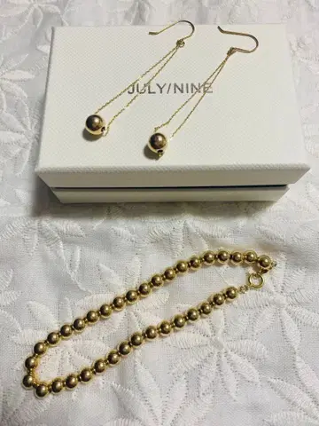 JULY/NINE 볼 체인 팔찌 귀걸이 골드 2점