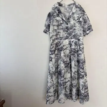 원피스 올 패턴 화이트/네이비 M 봄/여름 안감