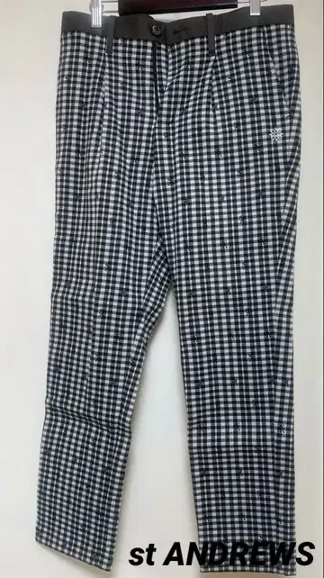 st ANDREWS 블랙과 화이트 체크 무늬 슬림핏 팬츠