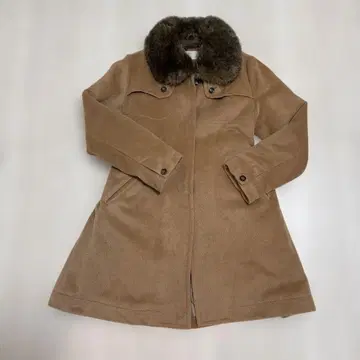 브라운 스웨이드 롱 코트 퍼 포함 펠리시모 하코