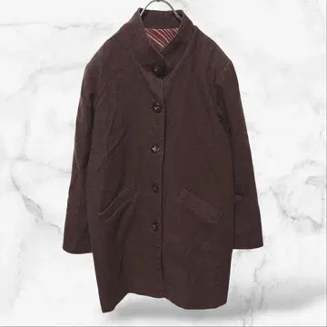 여성용 체스터 코트 브라운 안쪽 올 패턴 아우터 겉옷 모크넥