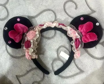디즈니 머리띠 미니 리본 레이스 핑크 장미 장미