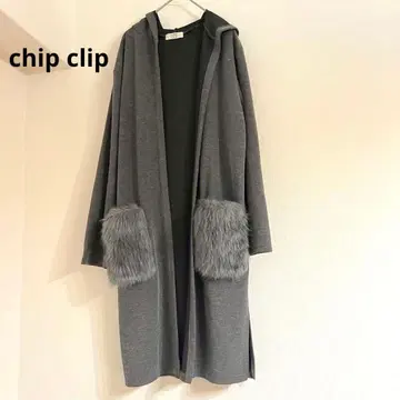 [칩 클립] 긴팔 롱 가디건 M 그레이 퍼 포켓 아우터