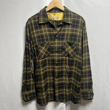 DRY BONES 레이온 옴브레 체크 셔츠 오픈 카라 38